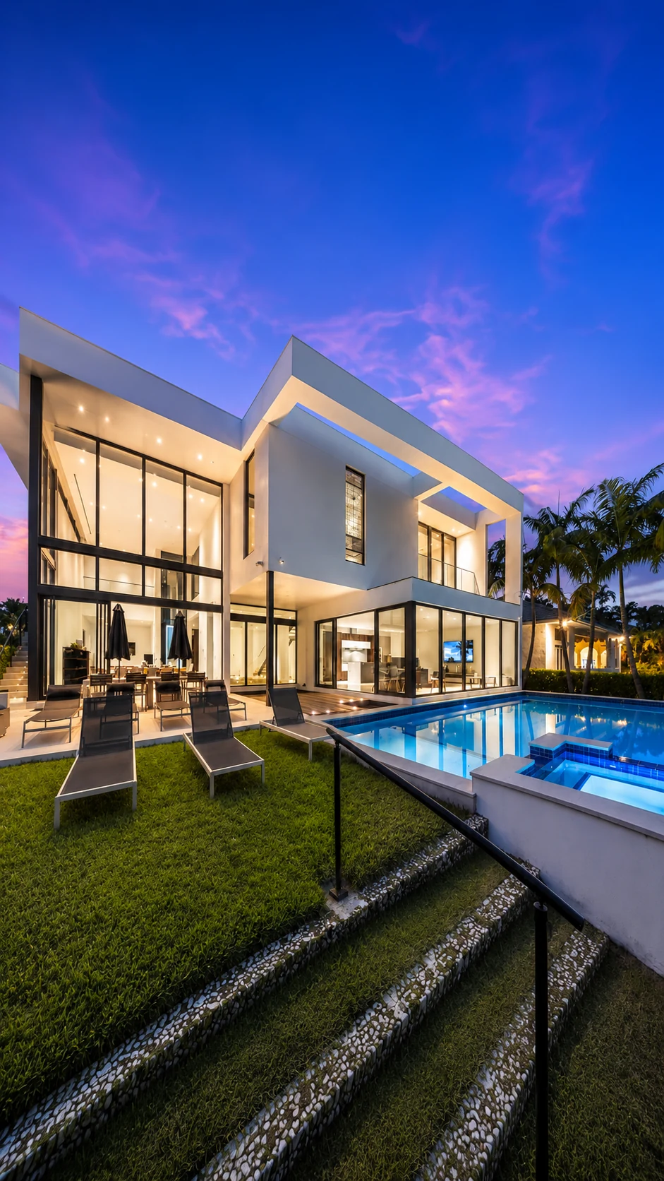 Contemporary Miami residence photographed at sunset